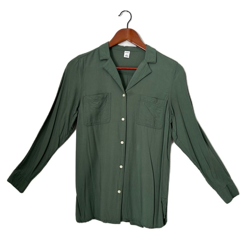 Old Navy Button Down Shirt Women Small Green Soft Business Career Comfy Boho